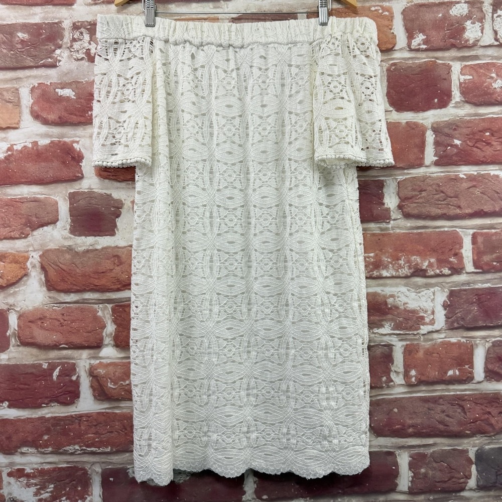 Chico's Dress Women's 2.5 White Off Shoulder Boho Abstract Embroidered Lace